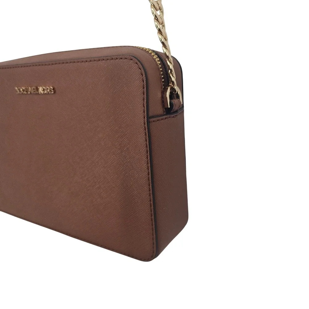 Michael Kors Jet Set Large East West Crossbody Bag Brown Saffiano Leather Gold